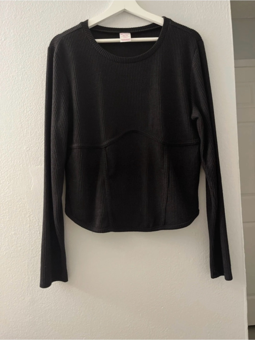No Boundaries Ribbed Faux Corset Long Sleeve Crop Top